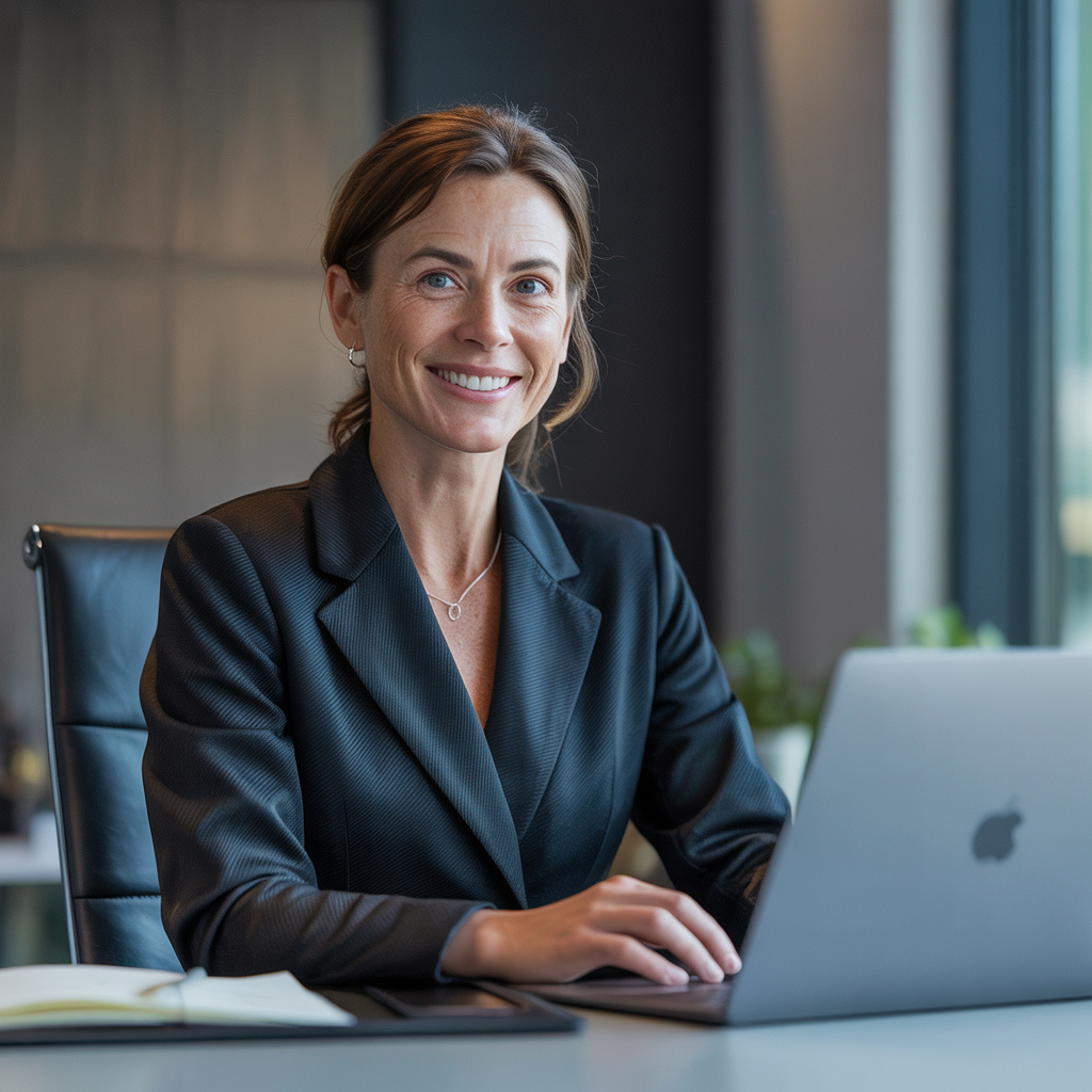 Australian female accountant at modern office desk